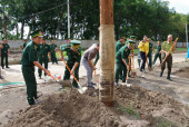 Lãnh đạo Bộ Chi huy trồng cây tại khuôn viên Bộ Chỉ huy mới