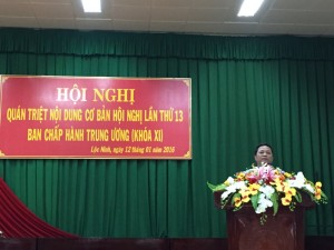 Huyện ủy Lộc Ninh tổ chức Hội nghị cán bộ chủ chốt phổ biến,   quán triệt các văn kiện Hội nghị lần thứ 13 Ban Chấp hành   Trung ương Đảng khóa XI.